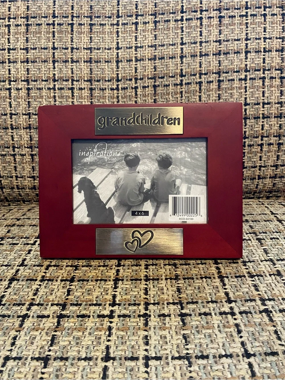Grandchildren Red Wood Photo Frame with Brass Accents